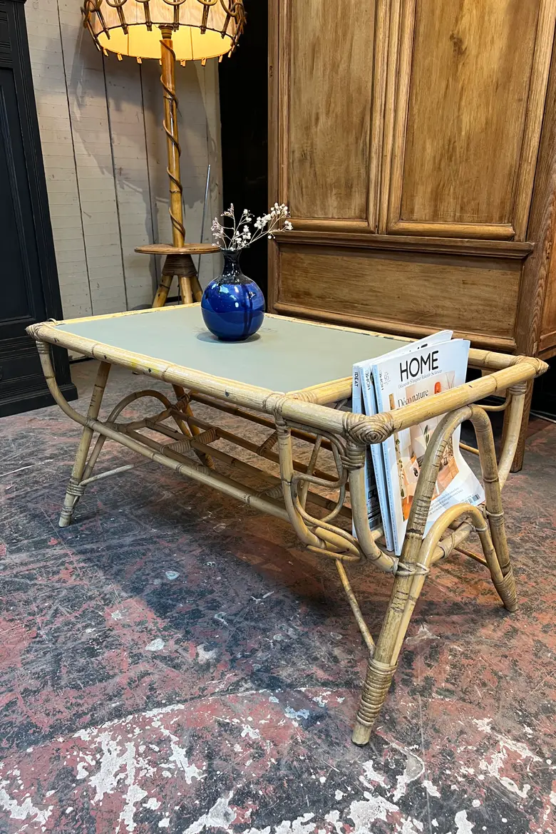 Table basse en rotin Années 60