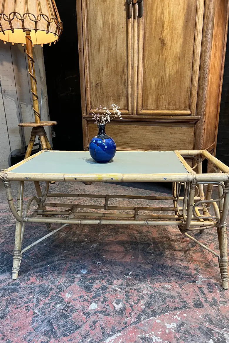 Table basse en rotin Années 60