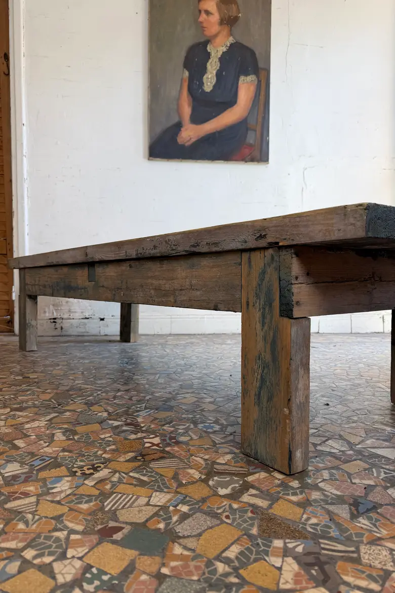 Table basse en sapin et zinc – XXe siècle
