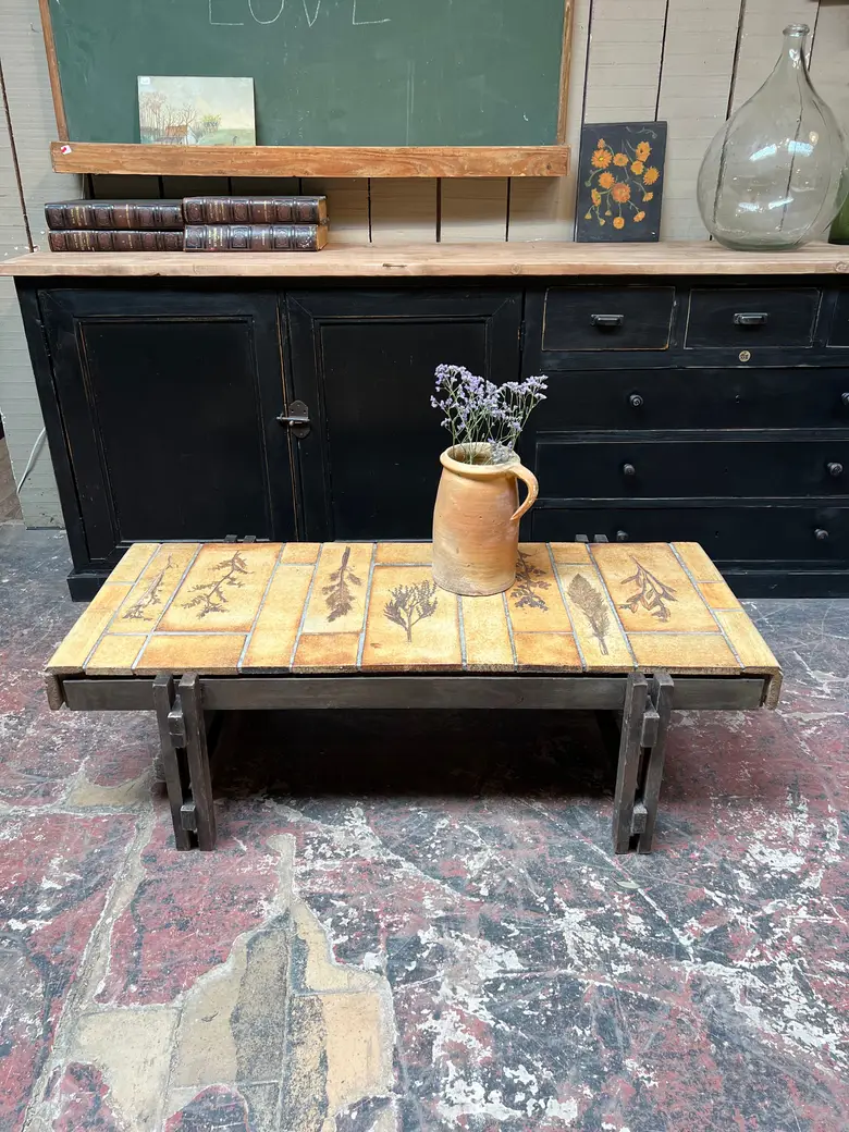 Table basse fossilisée végétale Roger Capron