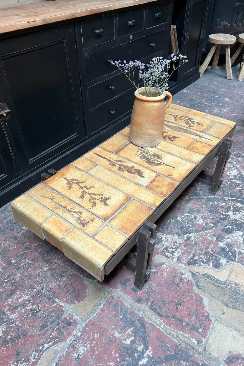 Table basse fossilisée végétale Roger Capron