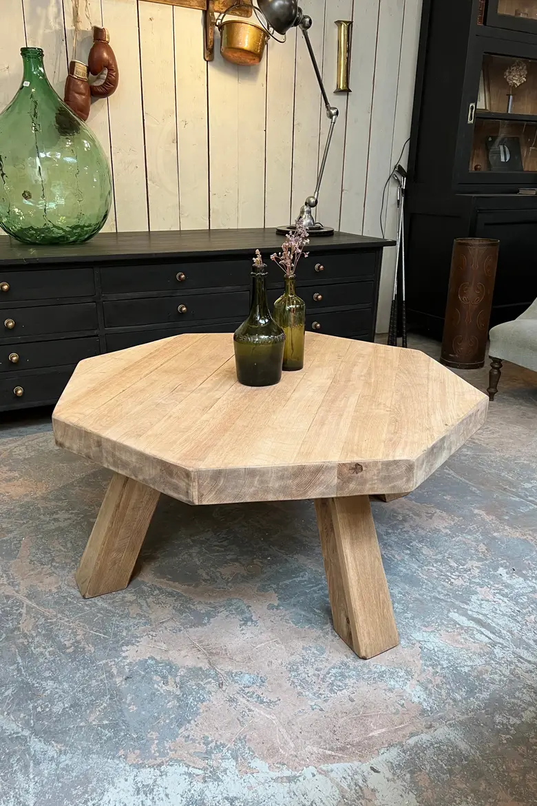 Table basse octogonale en chêne Années 60