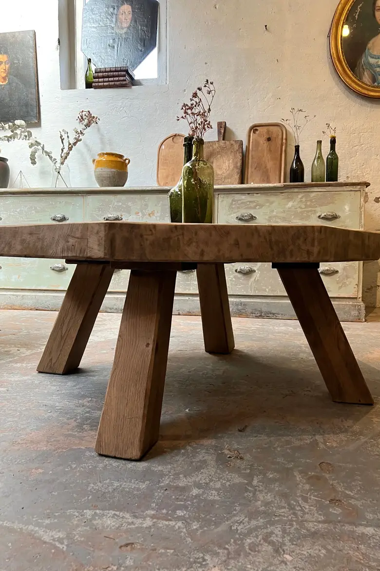 Table basse octogonale en chêne Années 60
