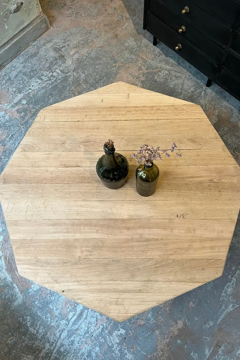 Table basse octogonale en chêne Années 60