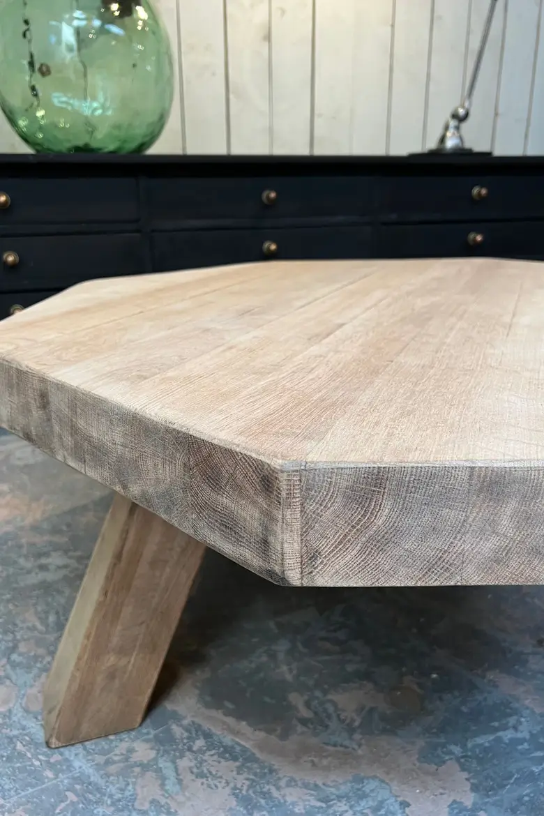 Table basse octogonale en chêne Années 60