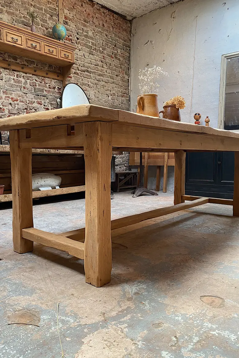 Table de ferme en chêne à rallonges Années 80