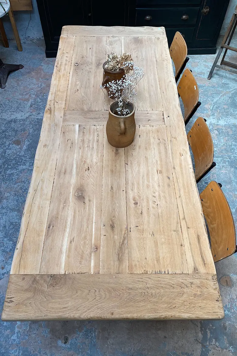 Table de ferme en chêne à rallonges Années 80