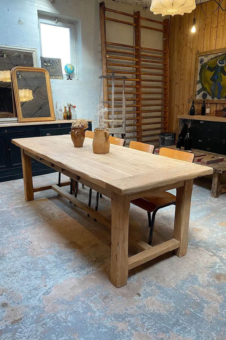 Table de ferme en chêne à rallonges Années 80