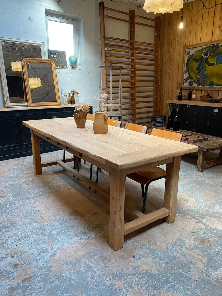 Table de ferme en chêne à rallonges Années 80