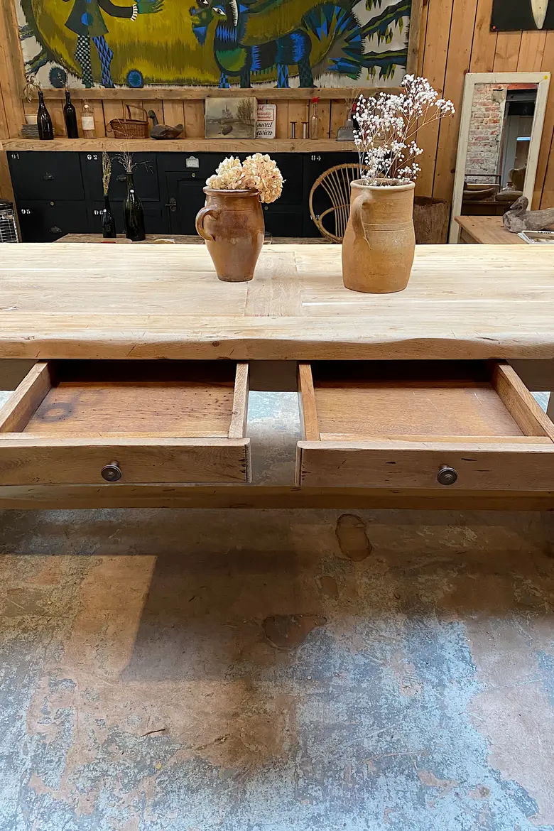 Table de ferme en chêne à rallonges Années 80