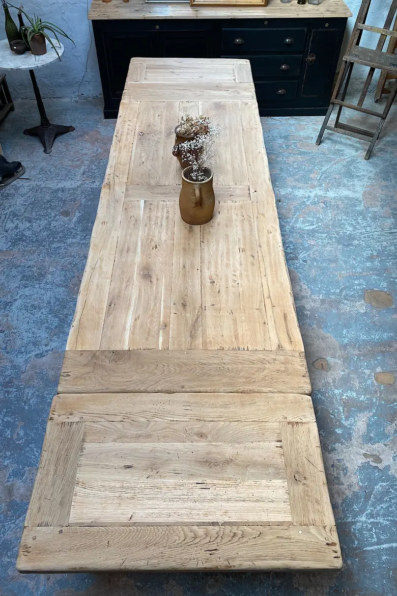 Table de ferme en chêne à rallonges Années 80