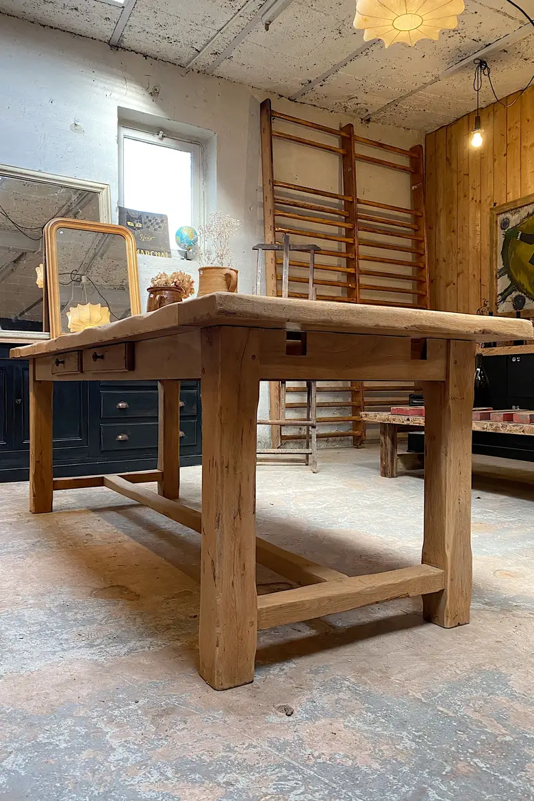 Table de ferme en chêne à rallonges Années 80