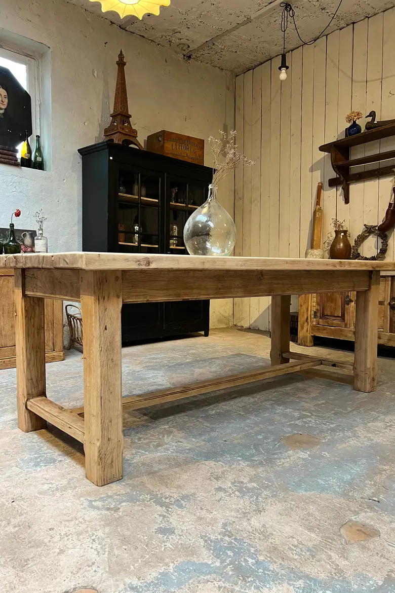Table de ferme en chêne avec sa paire de bancs Début XXème