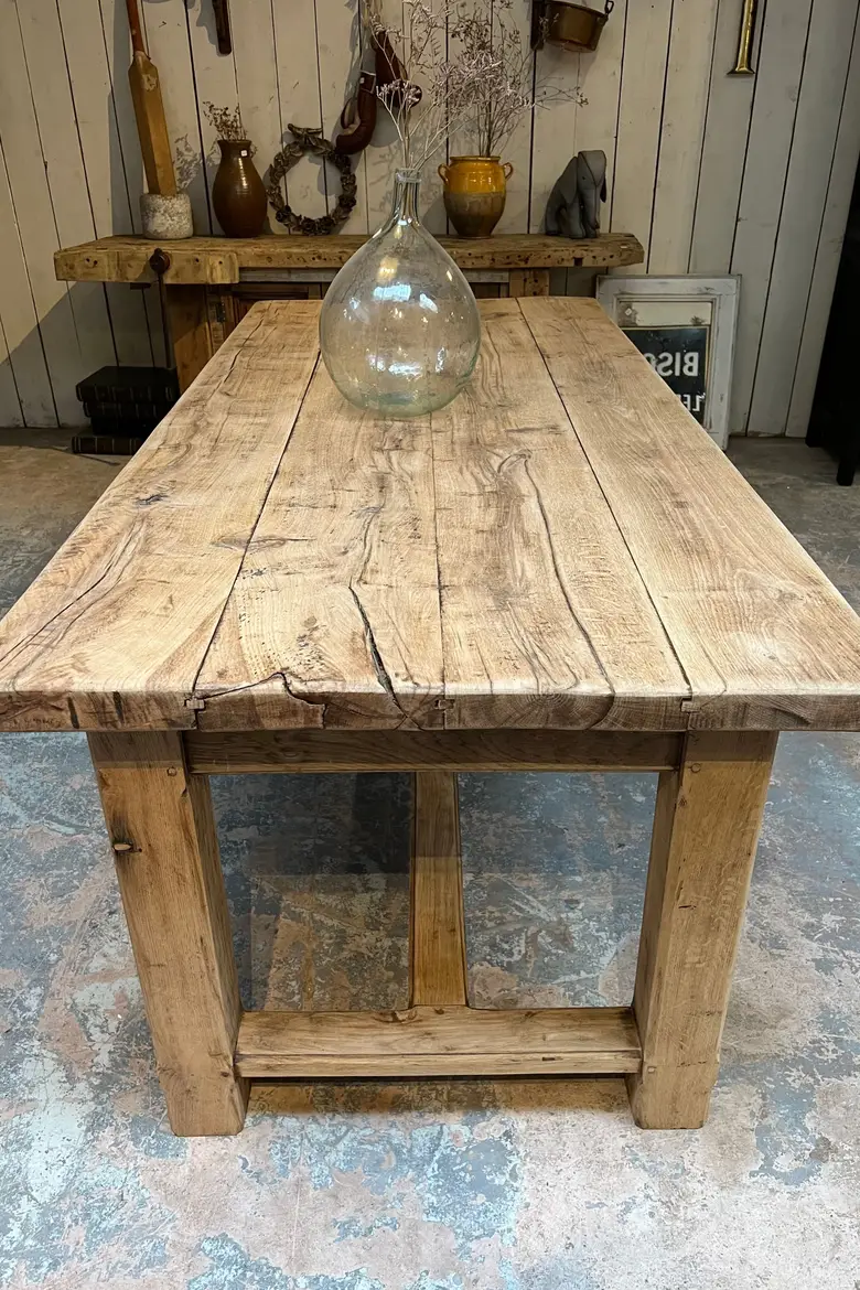 Table de ferme en chêne avec sa paire de bancs Début XXème