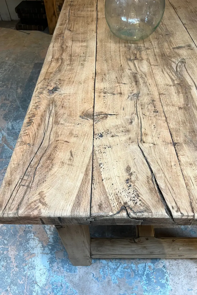 Table de ferme en chêne avec sa paire de bancs Début XXème