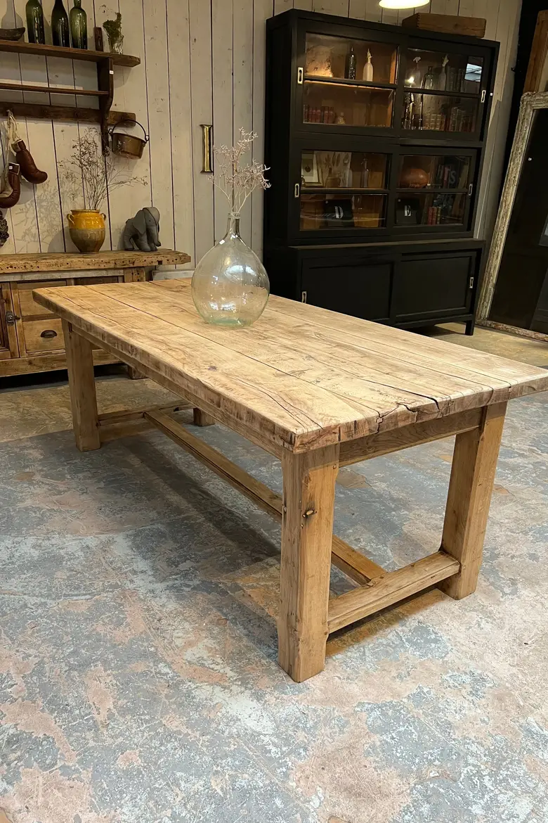 Table de ferme en chêne avec sa paire de bancs Début XXème