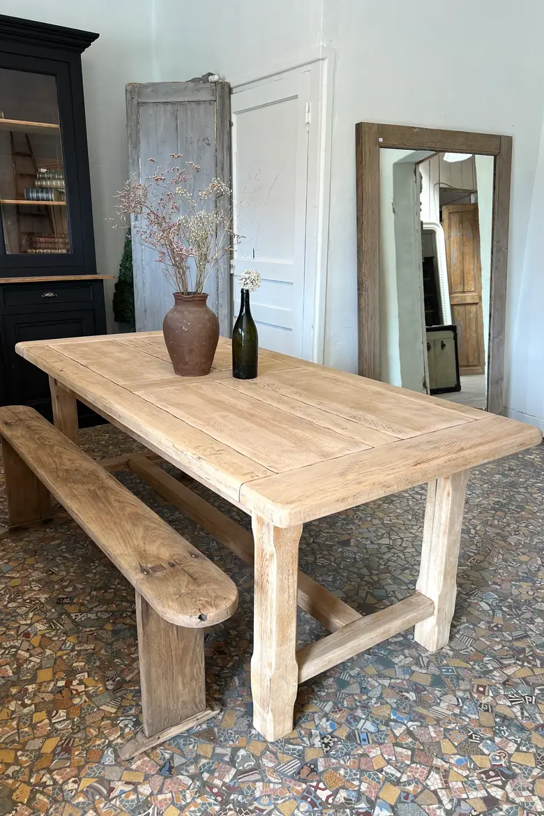 Table de ferme en chêne clair 1960