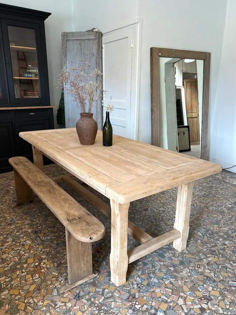 Table de ferme en chêne clair 1960