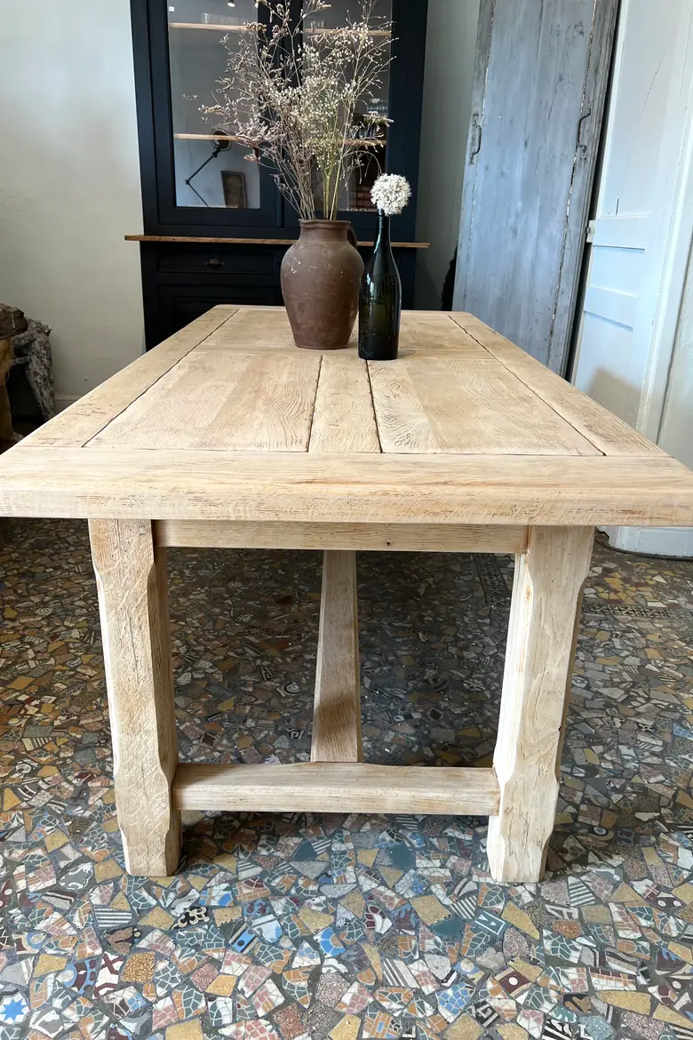 Table de ferme en chêne clair 1960