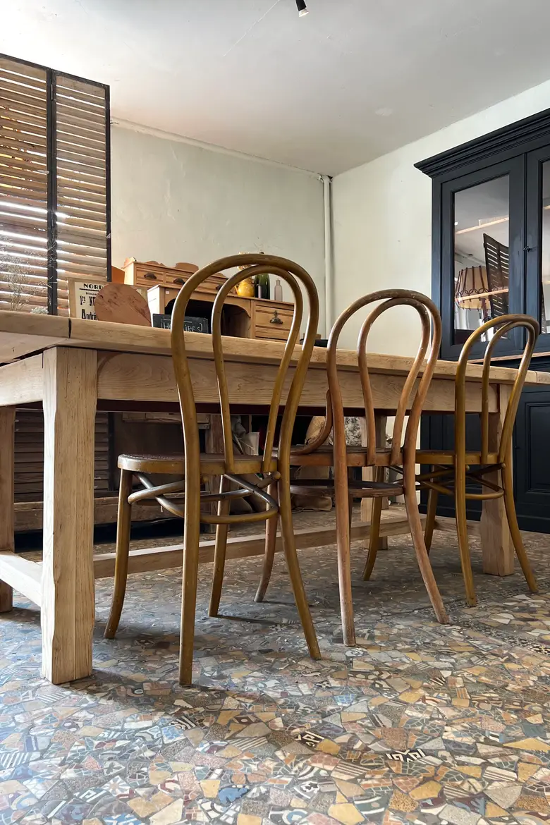 Table de ferme en chêne clair 1960