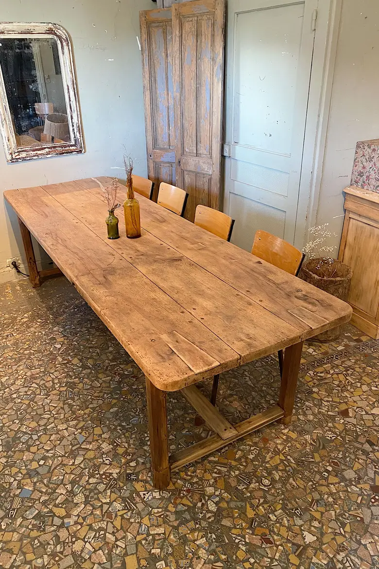 Table de ferme en noyer et chêne Début XXème
