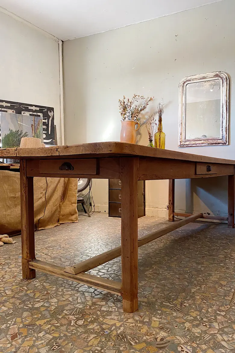 Table de ferme en noyer et chêne Début XXème