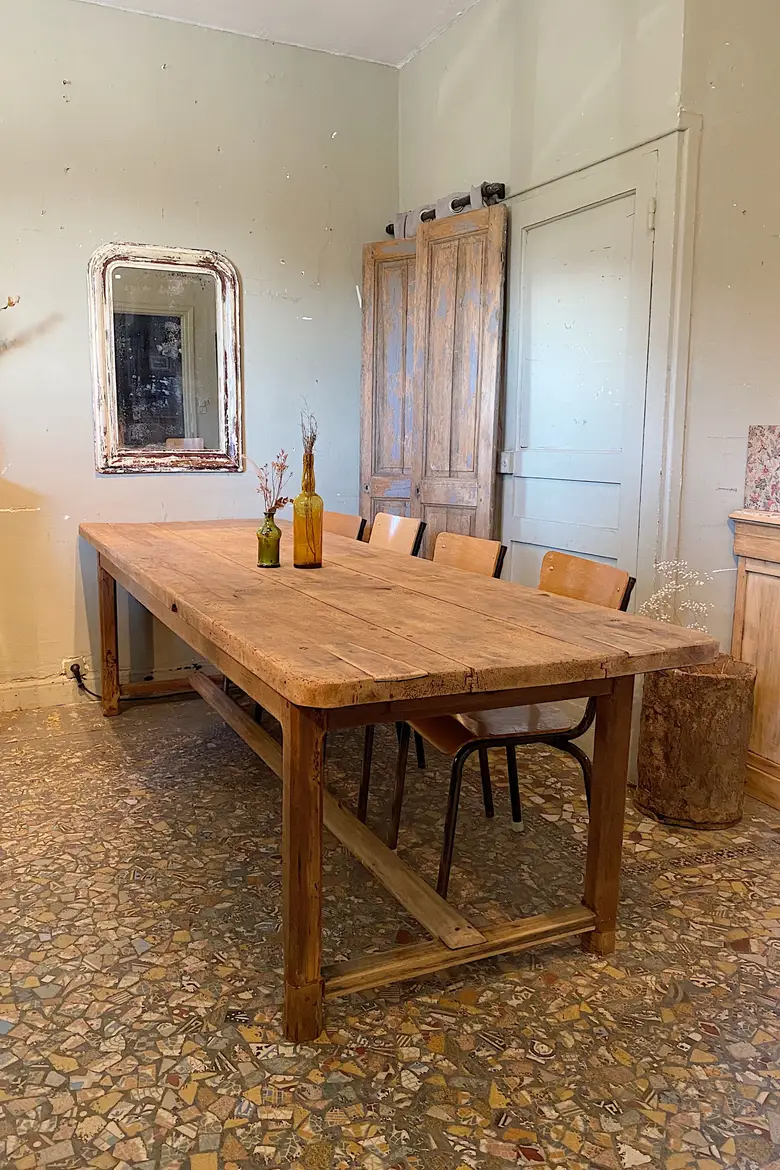 Table de ferme en noyer et chêne Début XXème