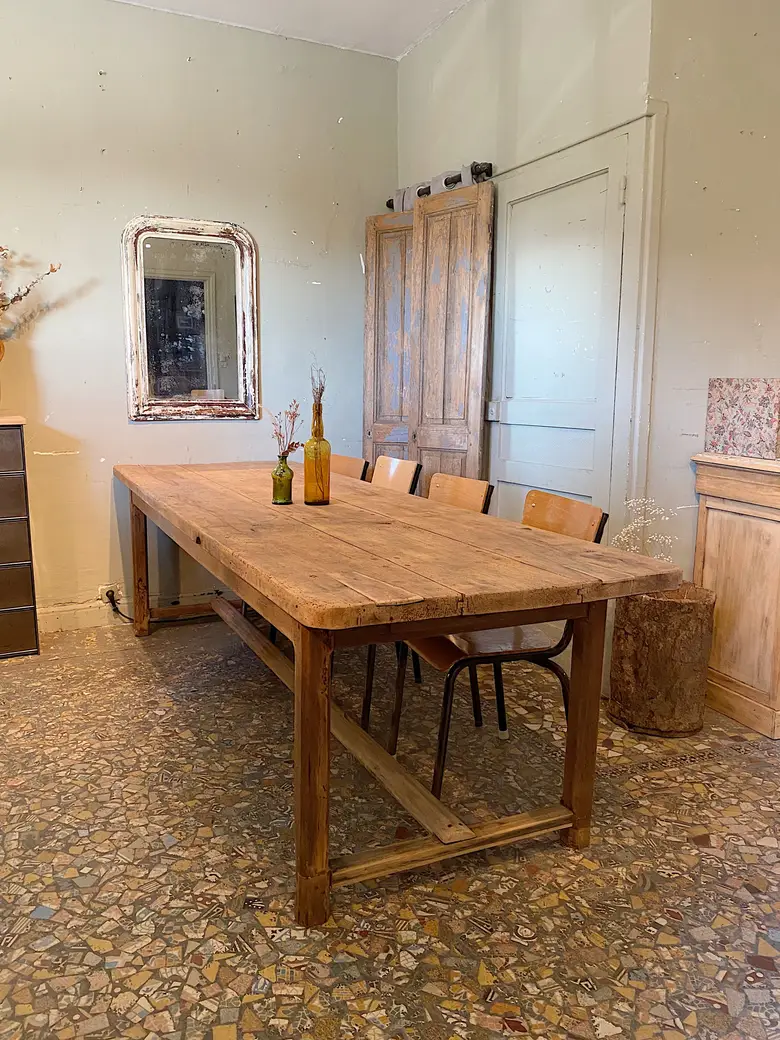 Table de ferme en noyer et chêne Début XXème