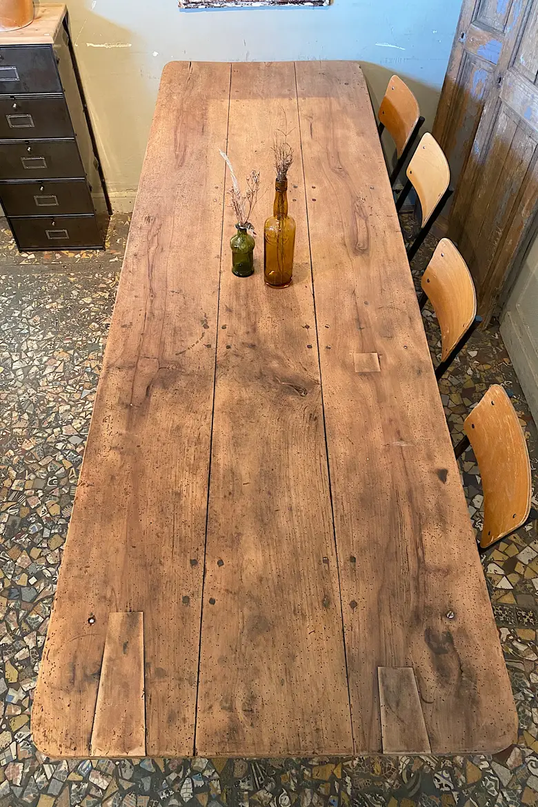 Table de ferme en noyer et chêne Début XXème