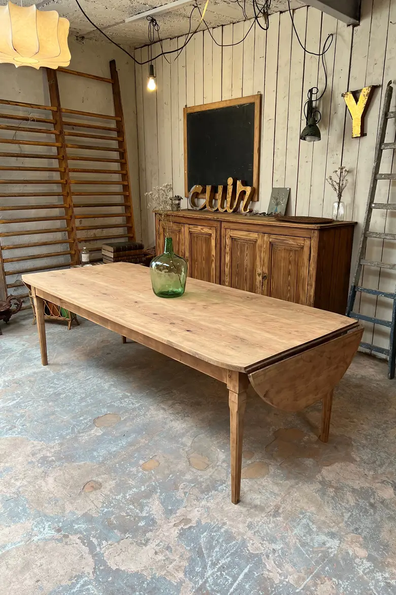 Table de ferme ovale en sapin à rallonges Début XXème