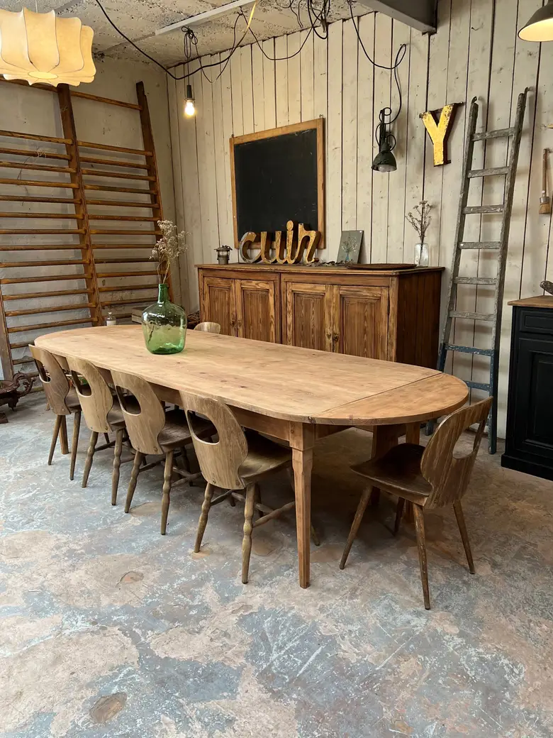 Table de ferme ovale en sapin à rallonges Début XXème