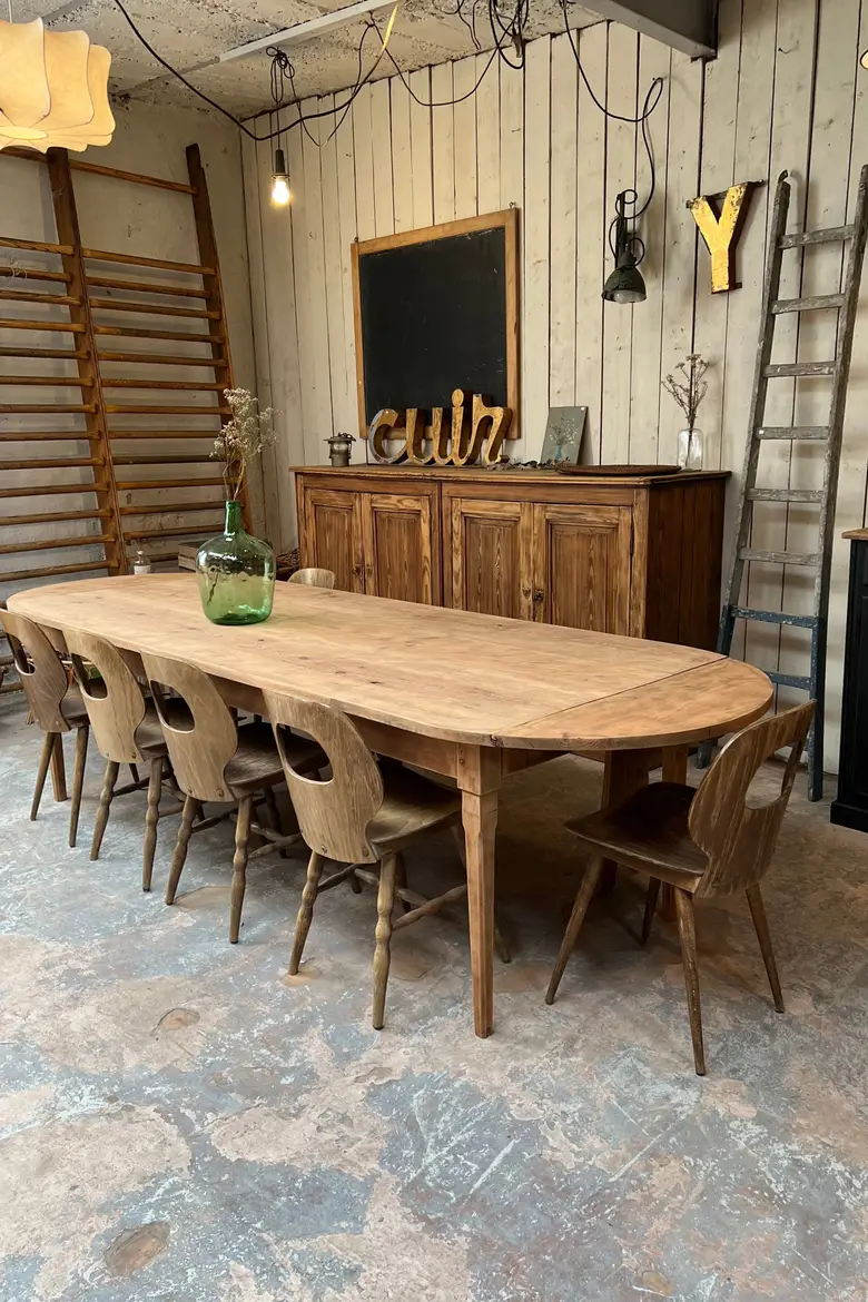Table de ferme ovale en sapin à rallonges Début XXème