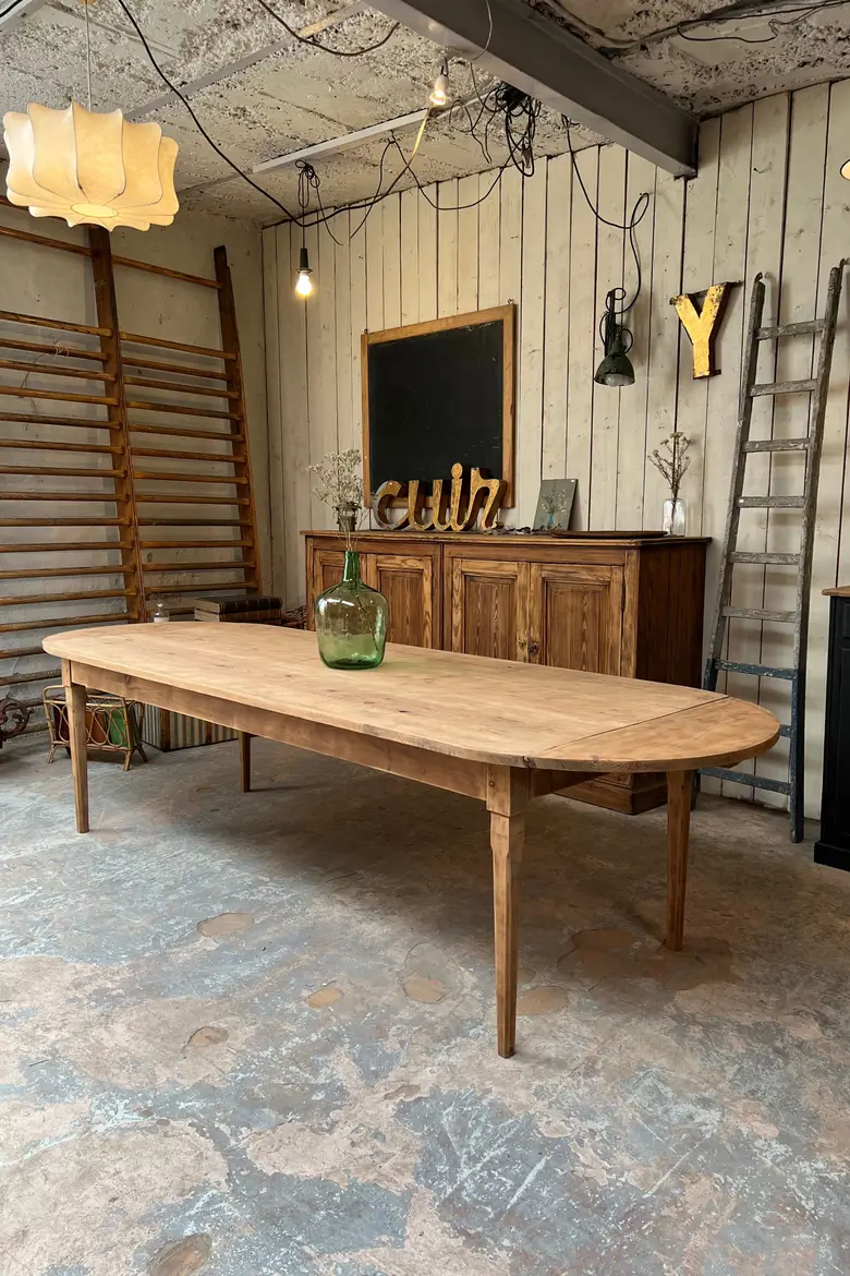 Table de ferme ovale en sapin à rallonges Début XXème