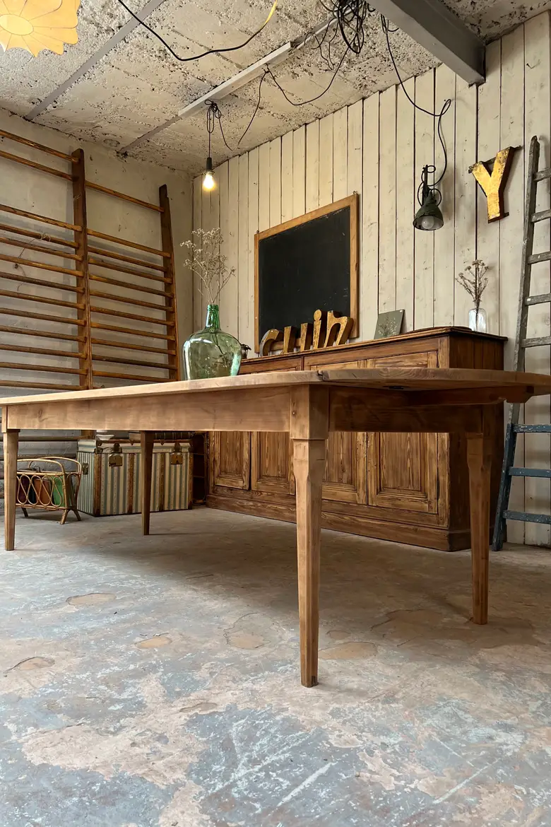 Table de ferme ovale en sapin à rallonges Début XXème