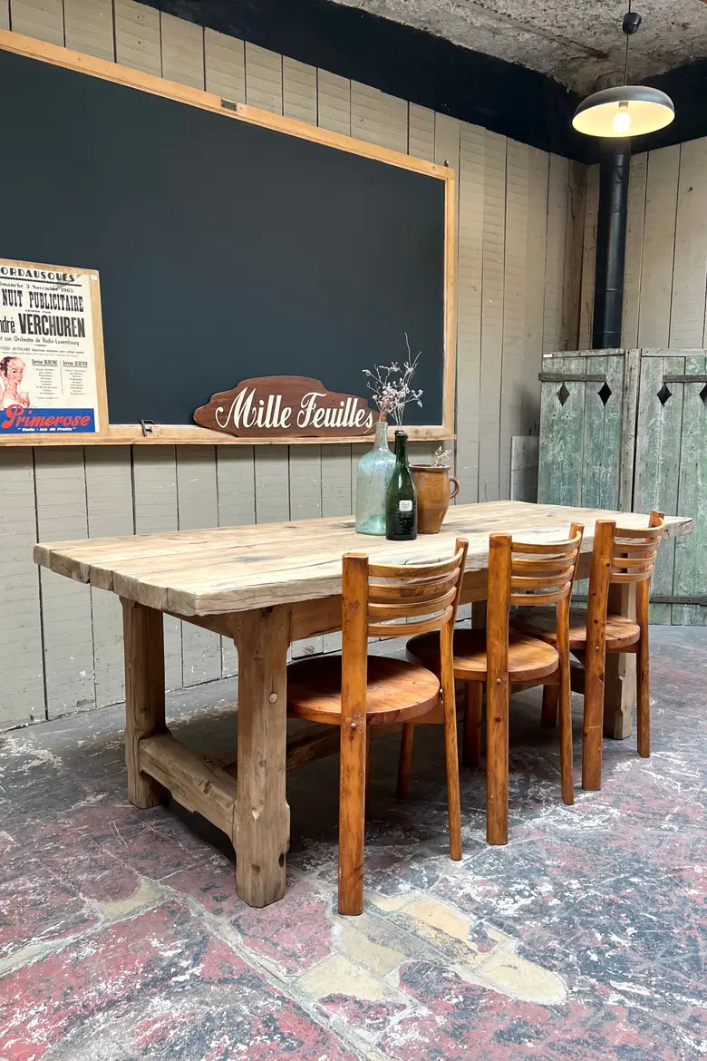Table de ferme rustique en chêne Années 50