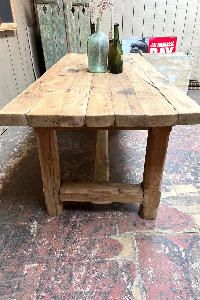 Table de ferme rustique en chêne Années 50