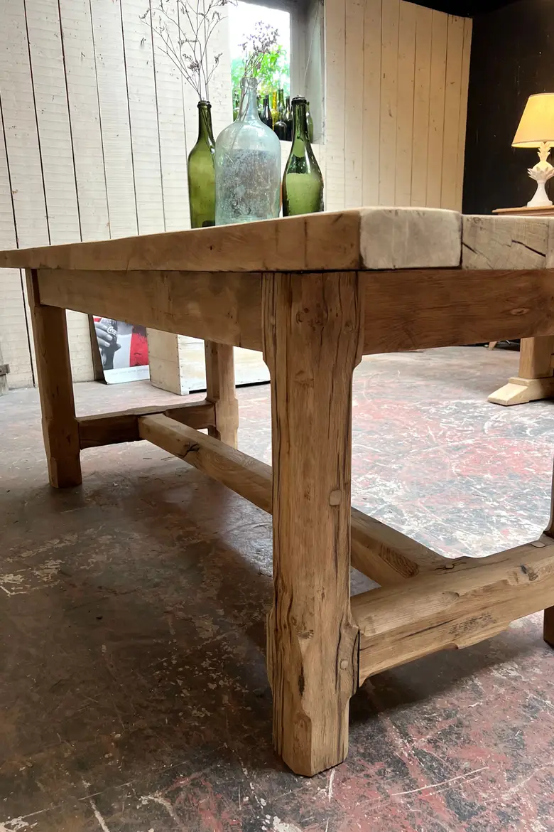 Table de ferme rustique en chêne Années 50