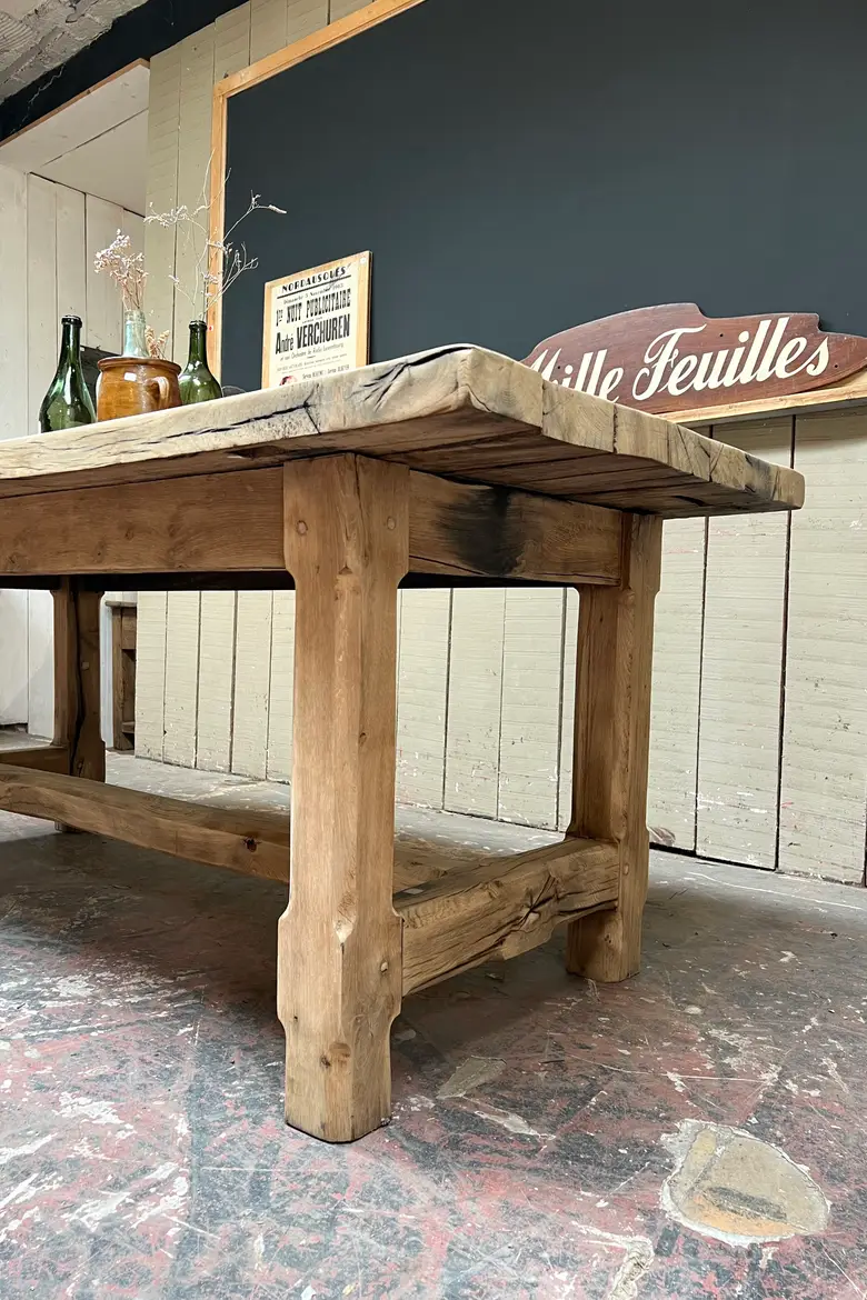 Table de ferme rustique en chêne Années 50