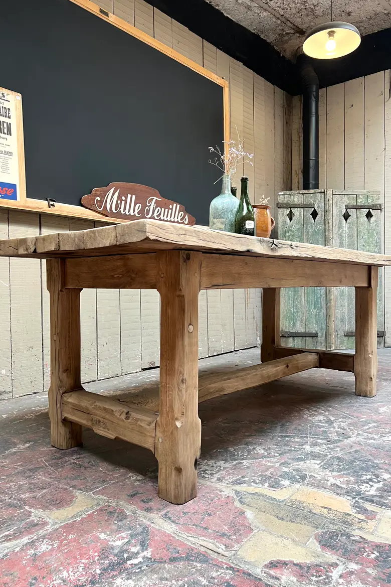Table de ferme rustique en chêne Années 50