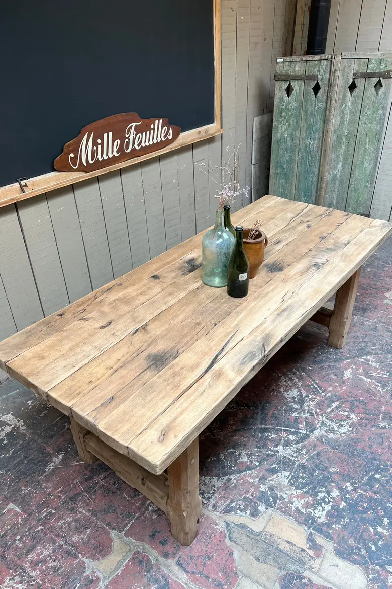 Table de ferme rustique en chêne Années 50