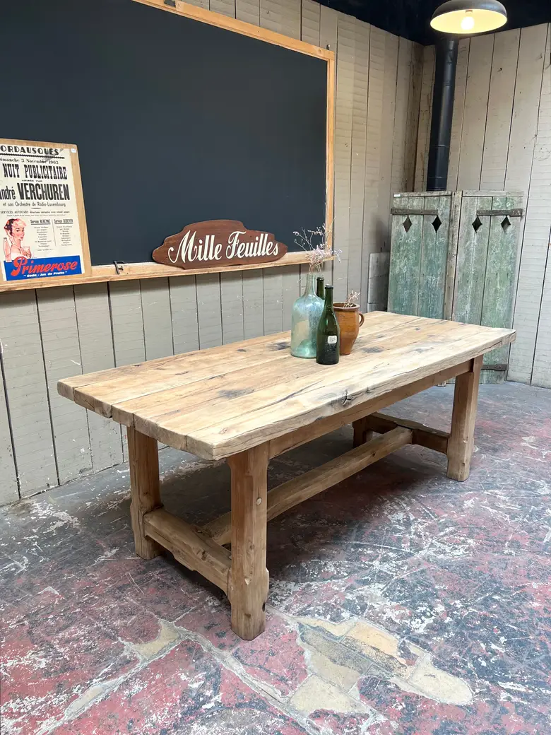 Table de ferme rustique en chêne Années 50