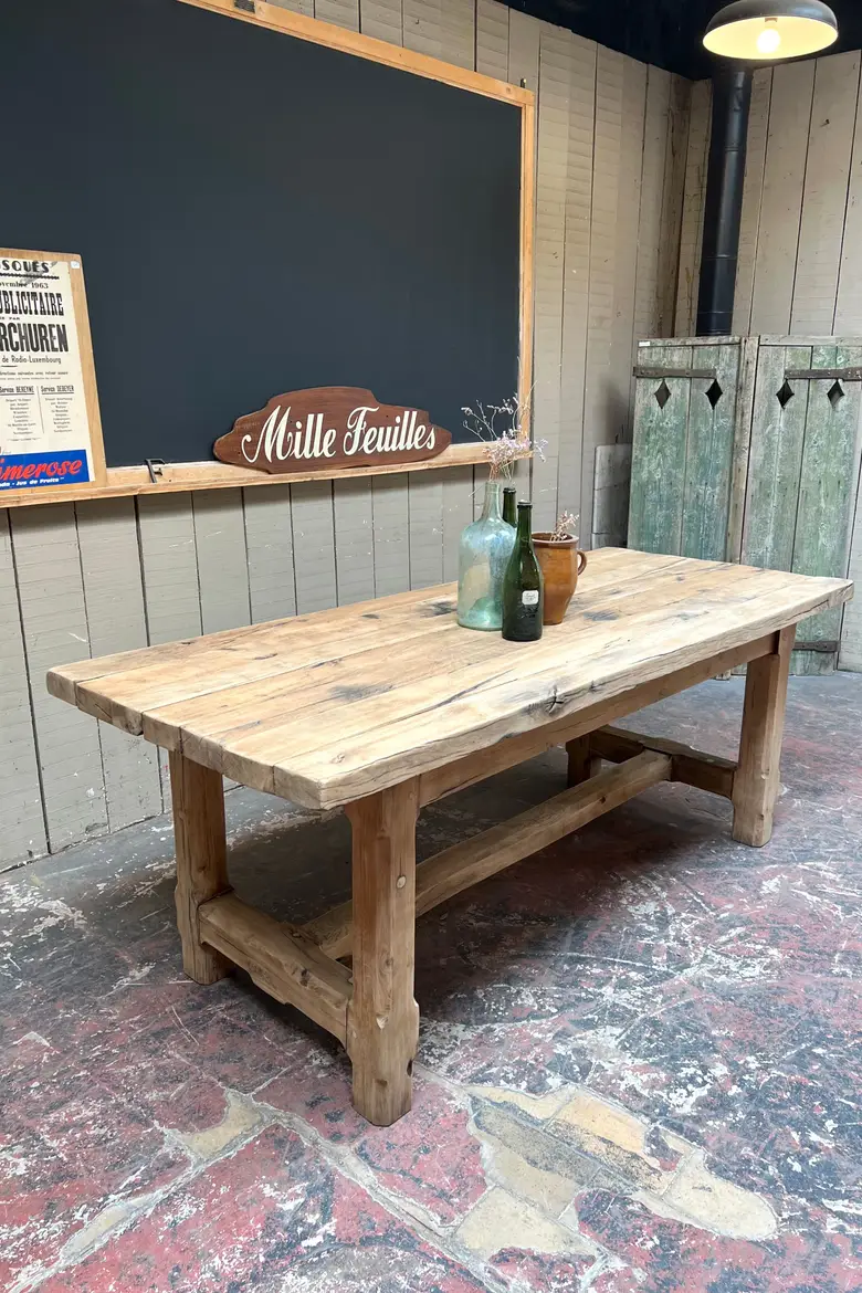 Table de ferme rustique en chêne Années 50