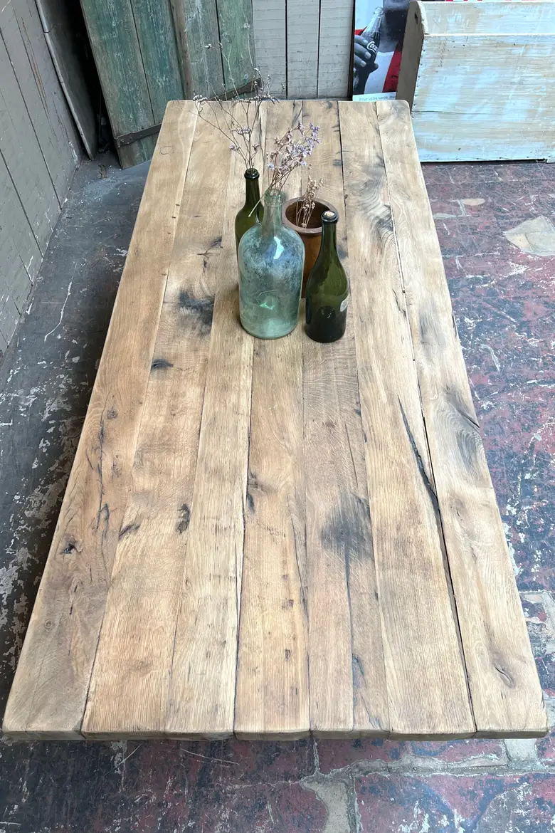 Table de ferme rustique en chêne Années 50
