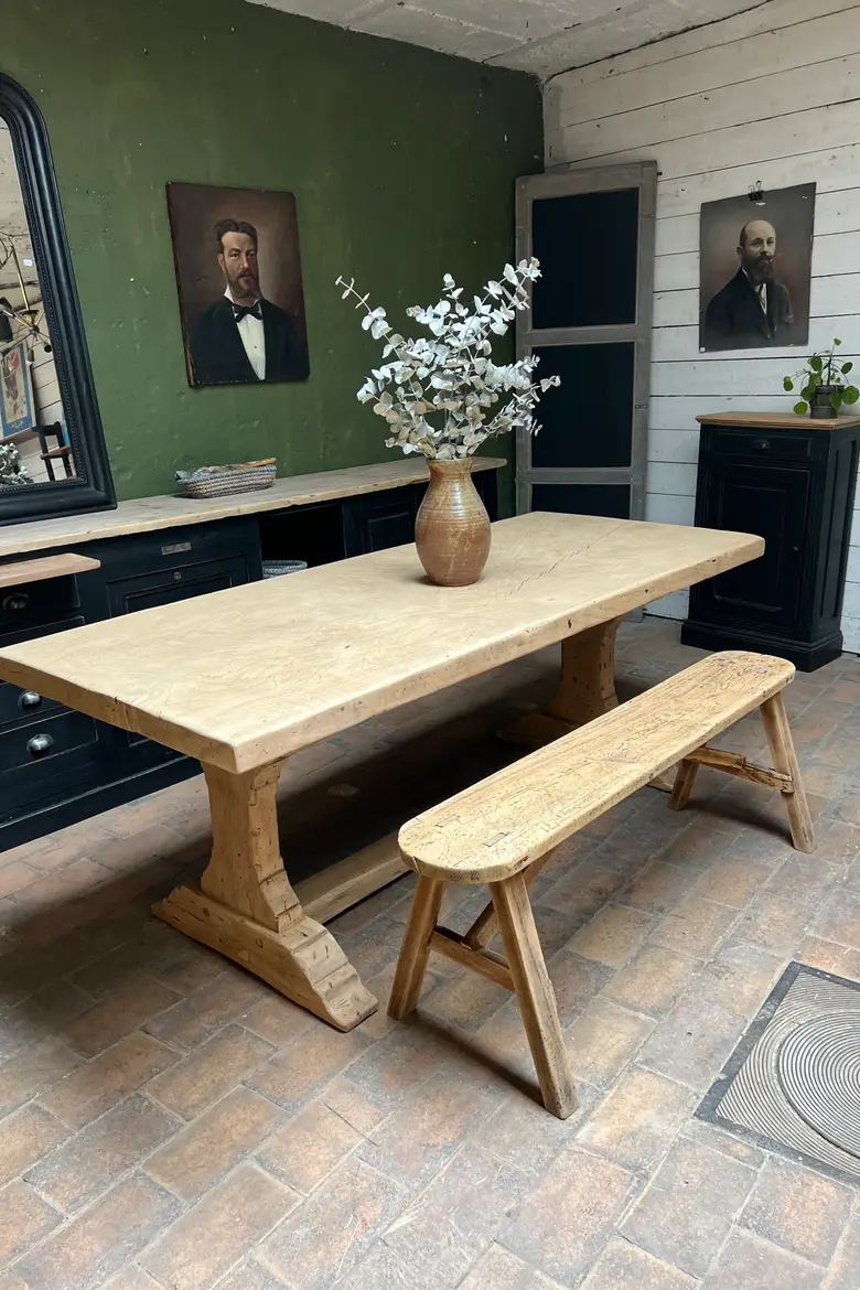 Table de monastère en orme et chêne Début XXème