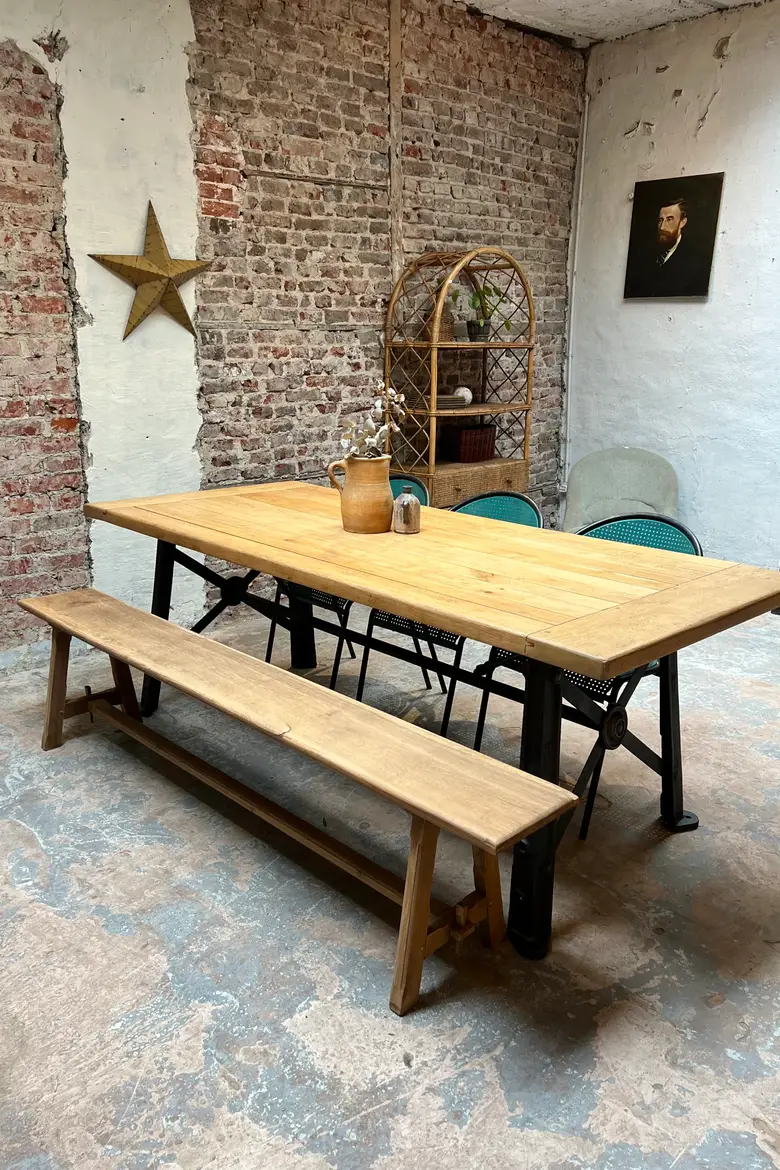 Table industrielle métal et bois