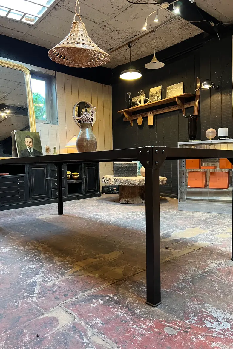 Table industrielle métal et bois