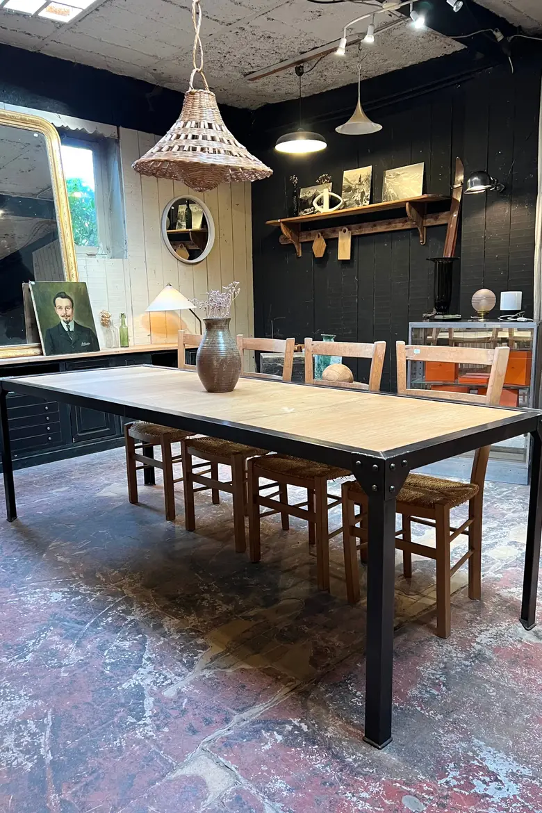 Table industrielle métal et bois