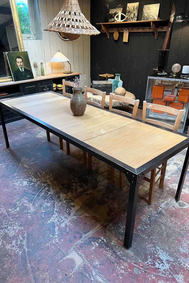Table industrielle métal et bois