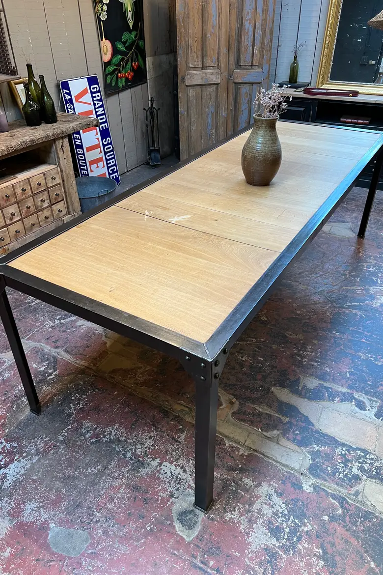 Table industrielle métal et bois