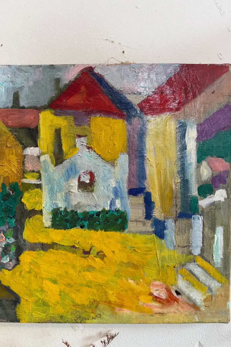 Tableau années 50 – village coloré — Tableau années 50 – village coloré